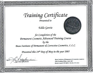 Beau Institute Certificate Permanent Cosmetic Advanced Training Course